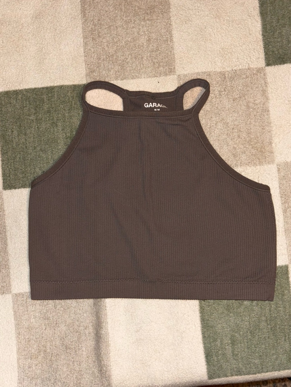 GARAGE Gray Ribbed High-Neck Crop Tank